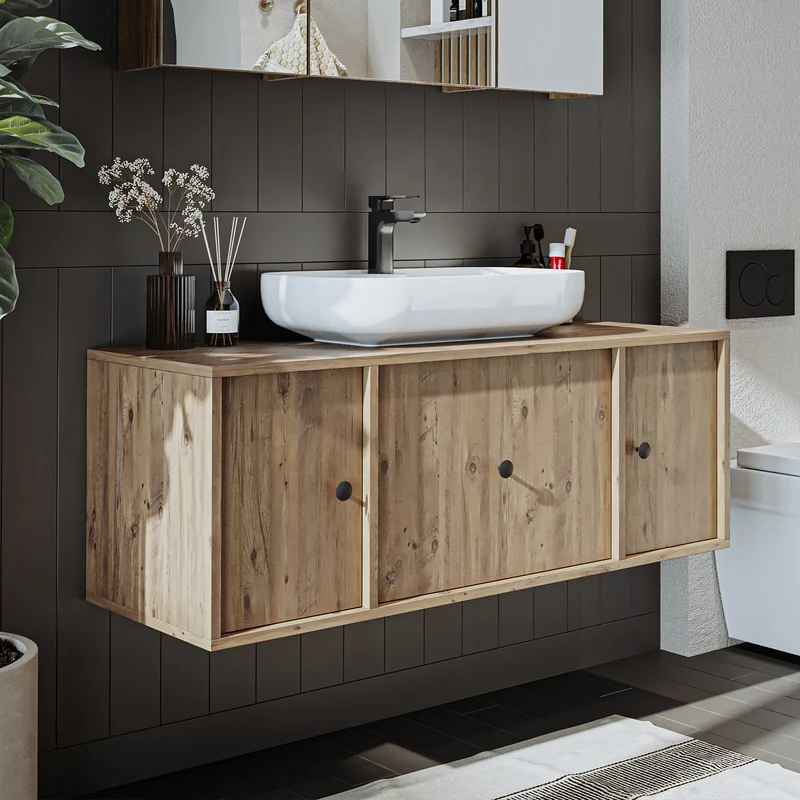 Roomart Badmöbel GUSTO, 120 cm, mit Aufsatzbecken, Schublade und 2 Türen, in 2 Farben