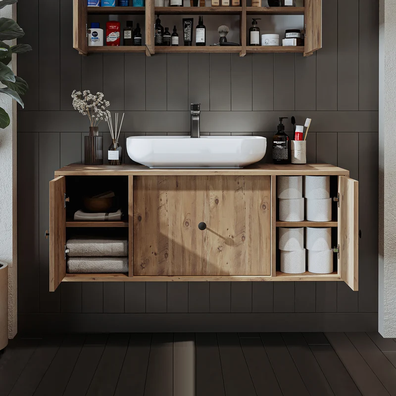 Roomart Badmöbel GUSTO, 120 cm, mit Aufsatzbecken, Schublade und 2 Türen, in 2 Farben