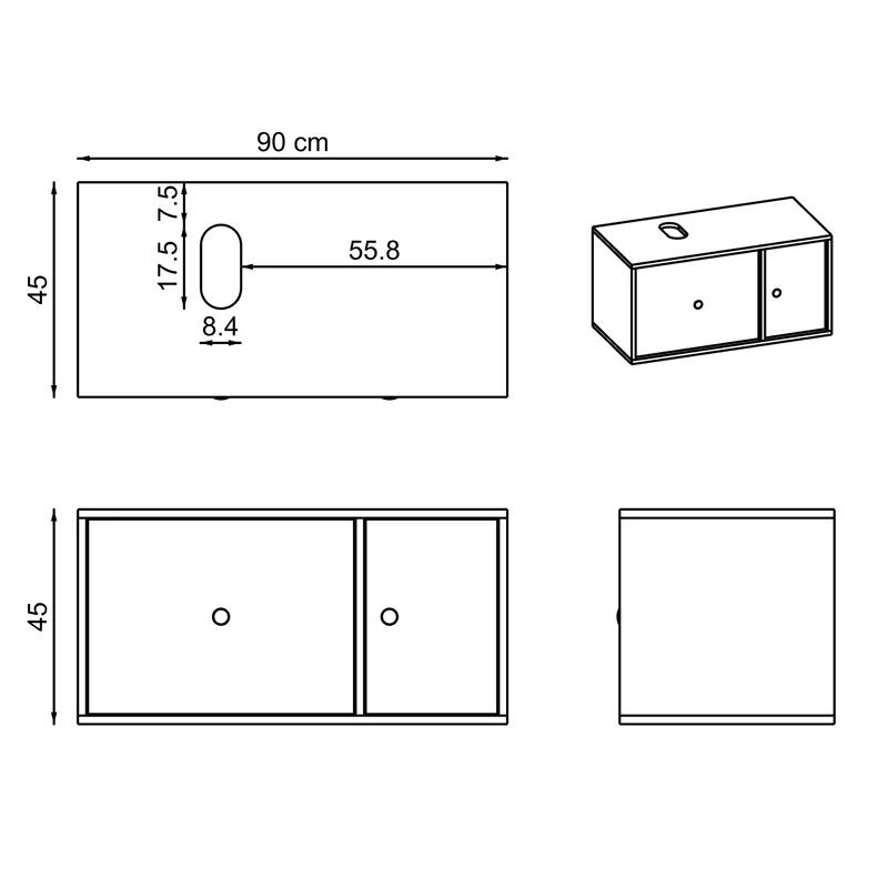 Roomart 4-teiliges Badmöbel-Set GUSTO-ATL, 90 cm, eckiges Becken mit Hochschrank, in 2 Farben