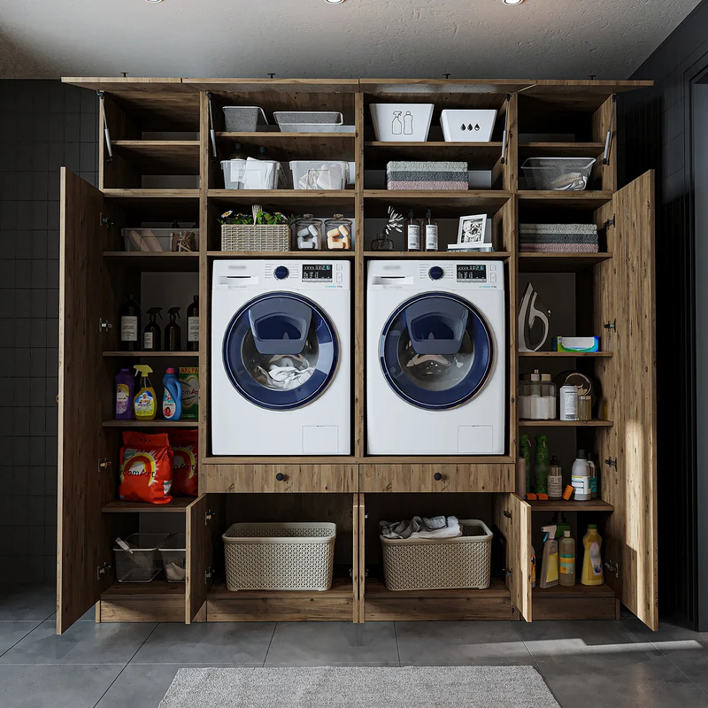 Roomart Waschmaschinenschrank SERIE 1, 224 cm, Schrankwand für zwei Geräte, in 3 Farben