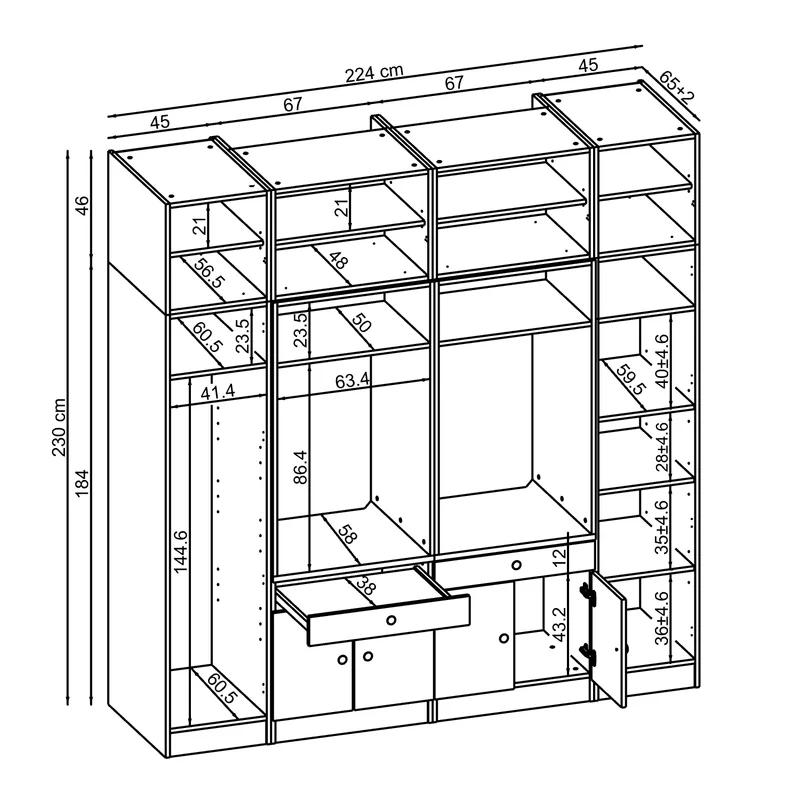 Roomart Waschmaschinenschrank SERIE 1, 224 cm, Schrankwand für zwei Geräte, in 3 Farben