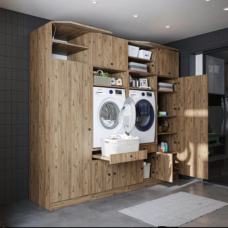 Roomart Waschmaschinenschrank SERIE 1, 254 cm, Schrankwand mit 2 Hochschränken, in 3 Farben
