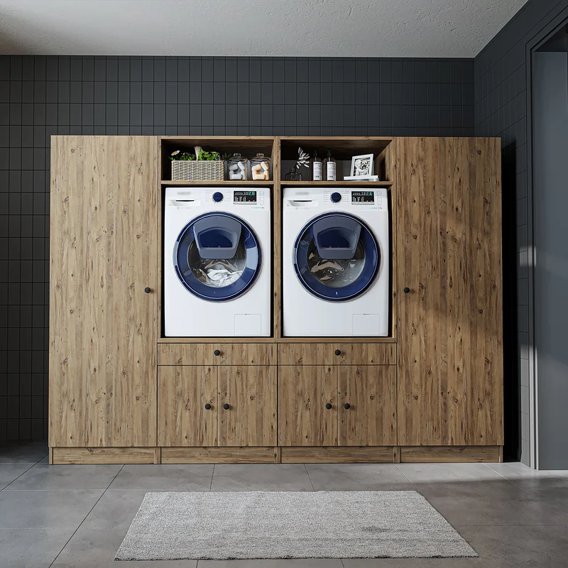 Roomart Waschmaschinenschrank SERIE 1, 254 cm, Schrankwand mit 2 Hochschränken, in 3 Farben