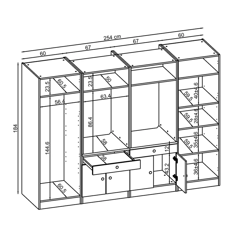 Roomart Waschmaschinenschrank SERIE 1, 254 cm, Schrankwand mit 2 Hochschränken, in 3 Farben