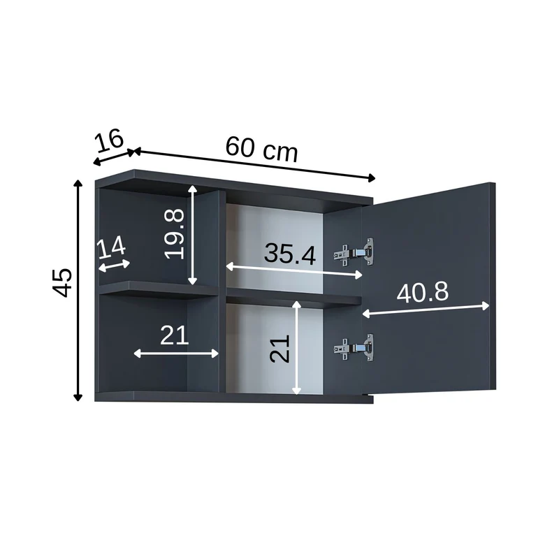 Roomart Spiegelschrank ADA, 60 cm, mit offenem Regal und Soft-Close-Tür, in 4 Farben