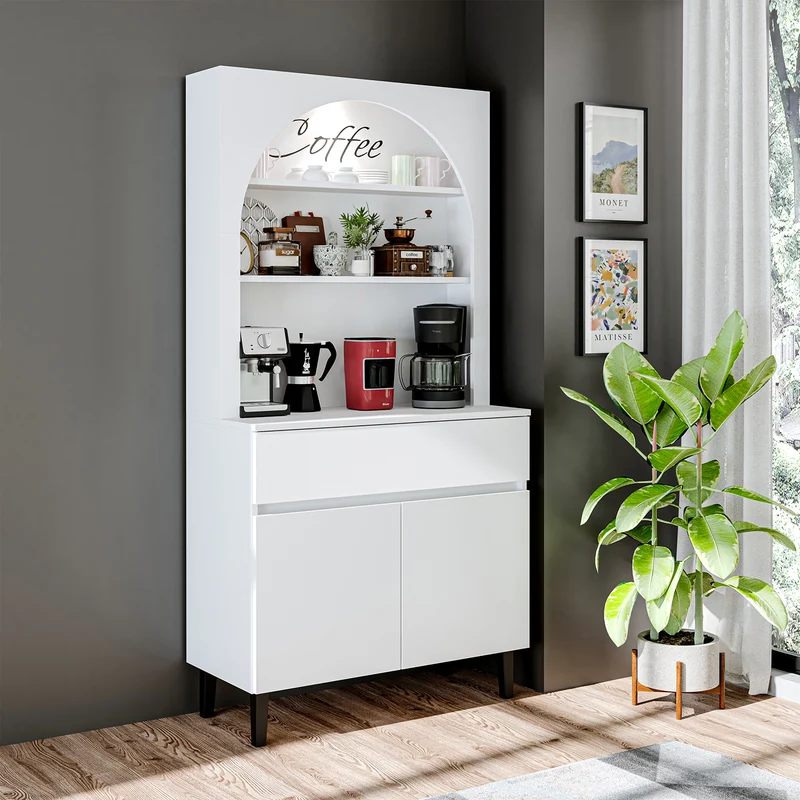Roomart Küchenschrank VENEDIK, 90 cm, Kaffeebar mit LED und Schublade, in 4 Farben