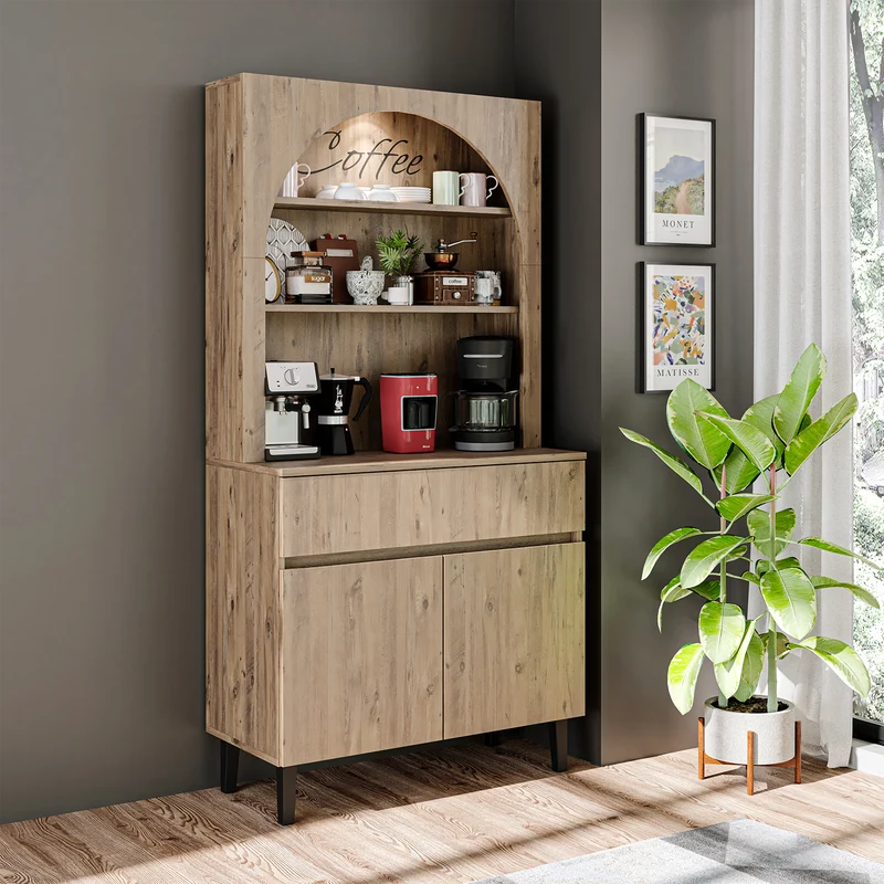 Roomart Küchenschrank VENEDIK, 90 cm, Kaffeebar mit LED und Schublade, in 4 Farben