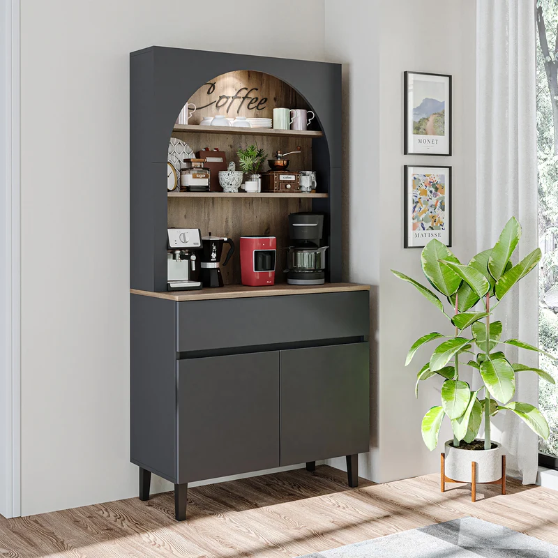Roomart Küchenschrank VENEDIK, 90 cm, Kaffeebar mit LED und Schublade, in 4 Farben