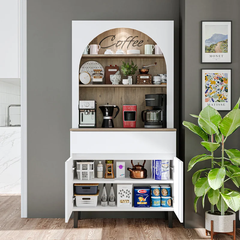 Roomart Küchenschrank VENEDIK, 90 cm, Kaffeebar mit LED und Schublade, in 4 Farben
