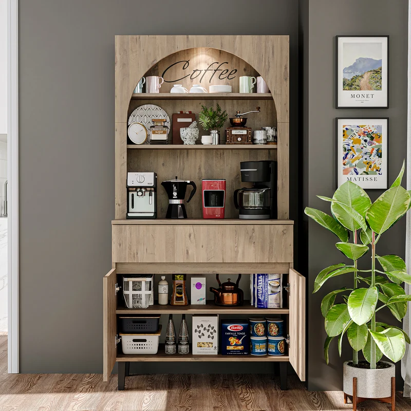 Roomart Küchenschrank VENEDIK, 90 cm, Kaffeebar mit LED und Schublade, in 4 Farben