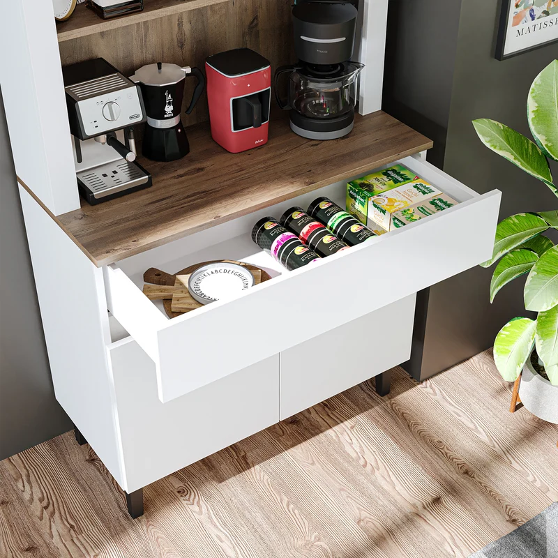 Roomart Küchenschrank VENEDIK, 90 cm, Kaffeebar mit LED und Schublade, in 4 Farben