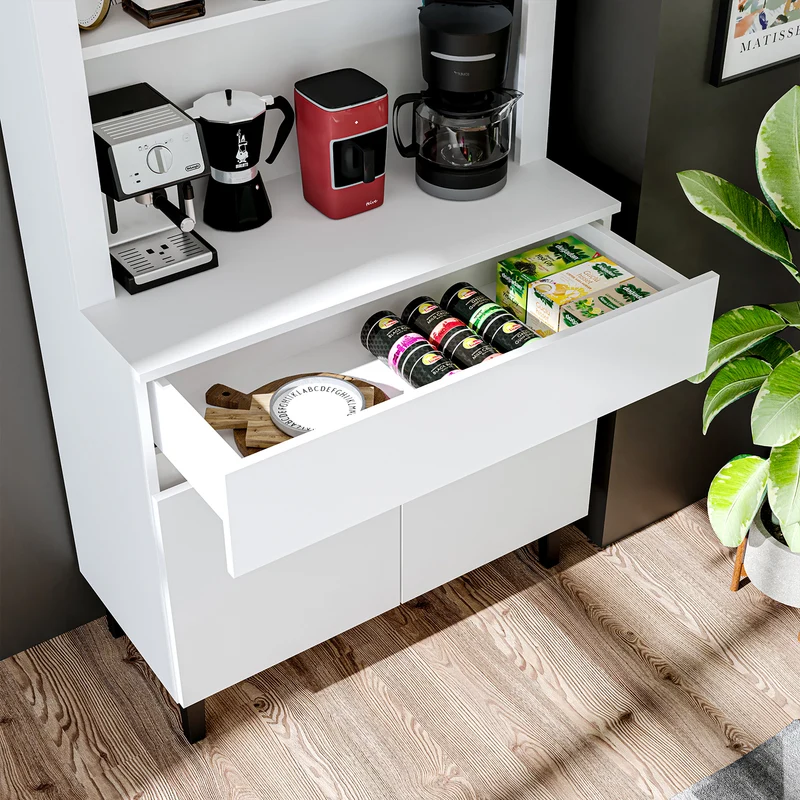 Roomart Küchenschrank VENEDIK, 90 cm, Kaffeebar mit LED und Schublade, in 4 Farben