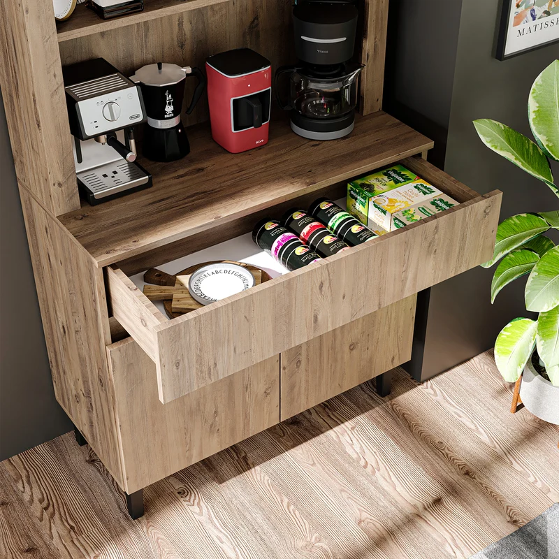 Roomart Küchenschrank VENEDIK, 90 cm, Kaffeebar mit LED und Schublade, in 4 Farben