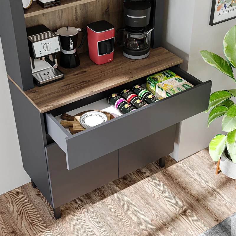Roomart Küchenschrank VENEDIK, 90 cm, Kaffeebar mit LED und Schublade, in 4 Farben