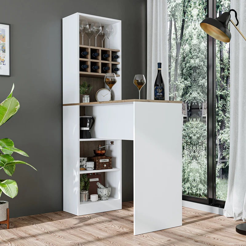 Roomart Bartisch DUBLIN, 120 cm, Stehtisch mit Weinregal, in 4 Farben