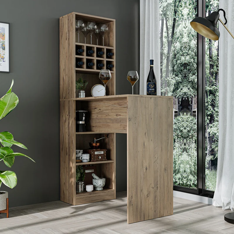 Roomart Bartisch DUBLIN, 120 cm, Stehtisch mit Weinregal, in 4 Farben