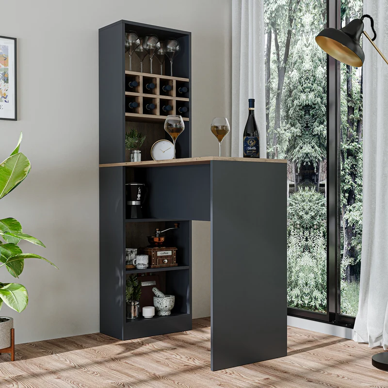 Roomart Bartisch DUBLIN, 120 cm, Stehtisch mit Weinregal, in 4 Farben
