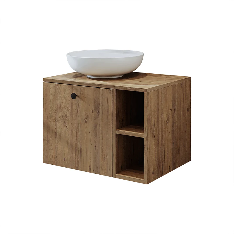 Roomart 4-teiliges Badmöbel-Set LOTUS, 65 cm, mit rundem Aufsatzbecken und Hochschrank, in 3 Farben