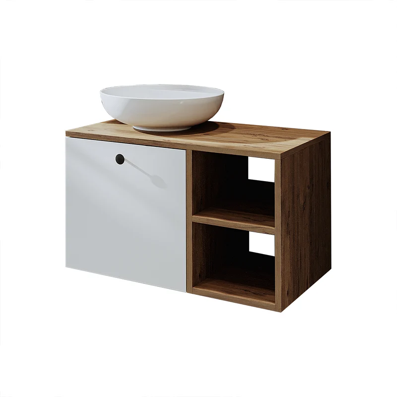 Roomart 4-teiliges Badmöbel-Set LOTUS, 75 cm, mit rundem Aufsatzbecken und Hochschrank, in 3 Farben