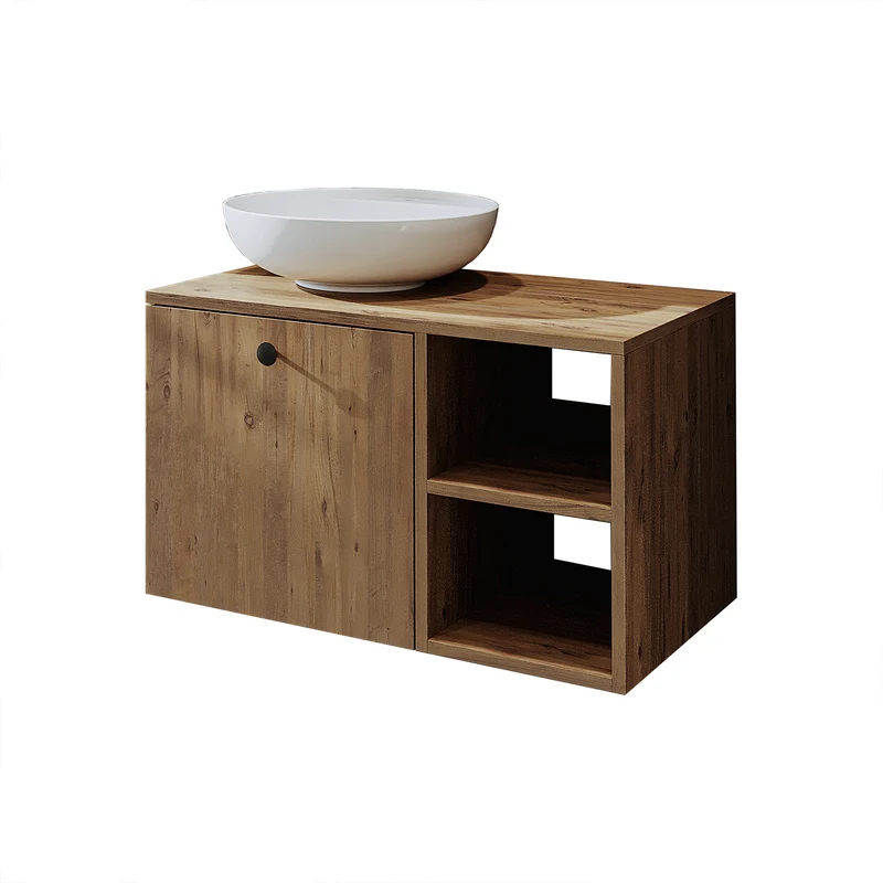 Roomart 4-teiliges Badmöbel-Set LOTUS, 75 cm, mit rundem Aufsatzbecken und Hochschrank, in 3 Farben