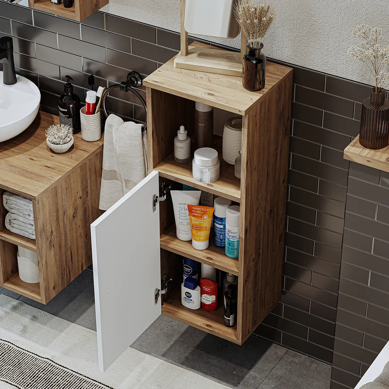 Roomart Badmöbel Set LOTUS 95 cm – 4-teiliges Badezimmermöbel mit Keramik-Waschbecken, Spiegelschrank & Hochschrank – Modernes Design