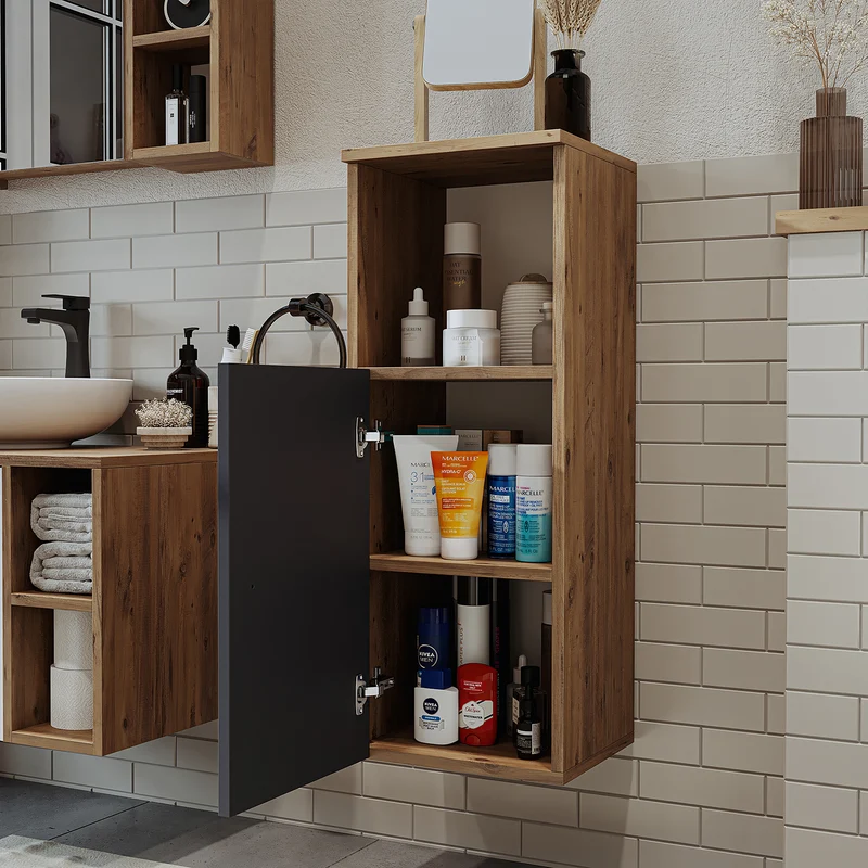 Roomart Badmöbel Set LOTUS 95 cm – 4-teiliges Badezimmermöbel mit Keramik-Waschbecken, Spiegelschrank & Hochschrank – Modernes Design