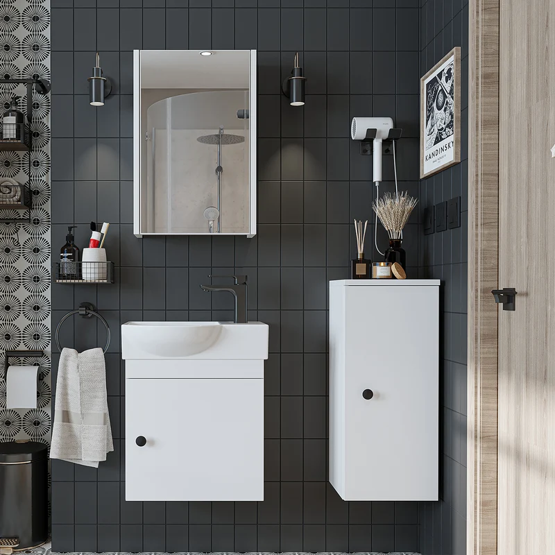 Roomart Badmöbel-Set PUNTO, 46 cm, schmales Gäste-WC-Set mit Spiegelschrank, in 4 Farben