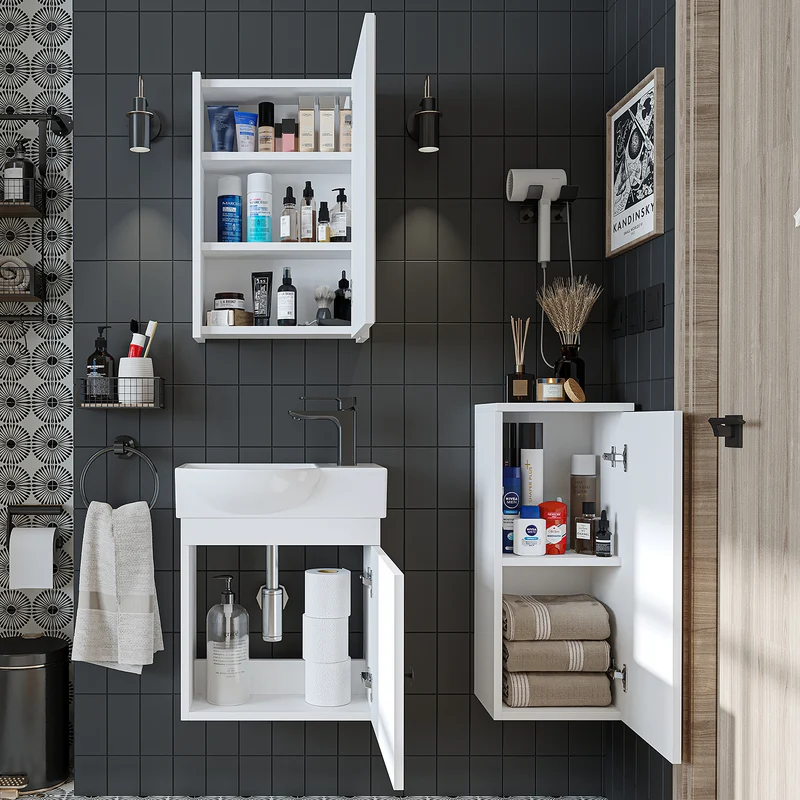 Roomart Badmöbel-Set PUNTO, 46 cm, schmales Gäste-WC-Set mit Spiegelschrank, in 4 Farben