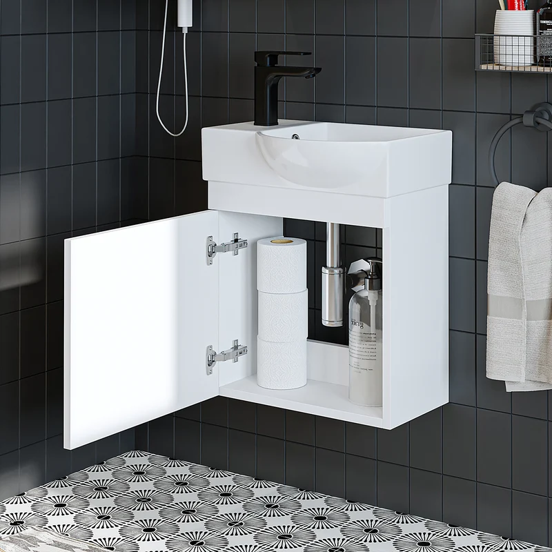 Roomart Badmöbel-Set PUNTO, 46 cm, schmales Gäste-WC-Set mit Spiegelschrank, in 4 Farben