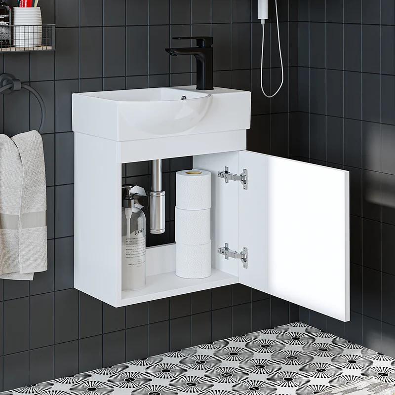 Roomart Badmöbel-Set PUNTO, 46 cm, schmales Gäste-WC-Set mit Spiegelschrank, in 4 Farben