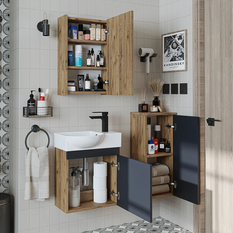 Roomart Badmöbel-Set PUNTO, 46 cm, schmales Gäste-WC-Set mit Spiegelschrank, in 4 Farben