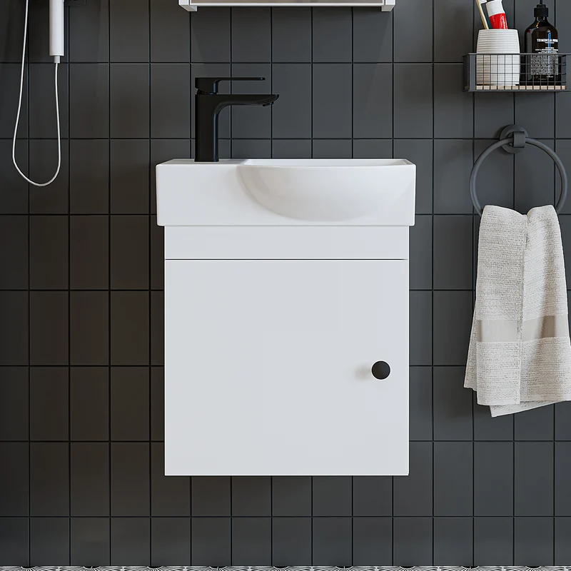 Roomart Badmöbel-Set PUNTO, 46 cm, schmales Gäste-WC-Set mit Spiegelschrank, in 4 Farben