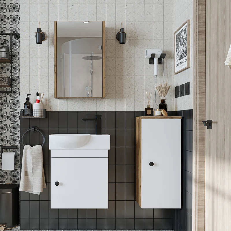 Roomart Badmöbel-Set PUNTO, 46 cm, schmales Gäste-WC-Set mit Spiegelschrank, in 4 Farben