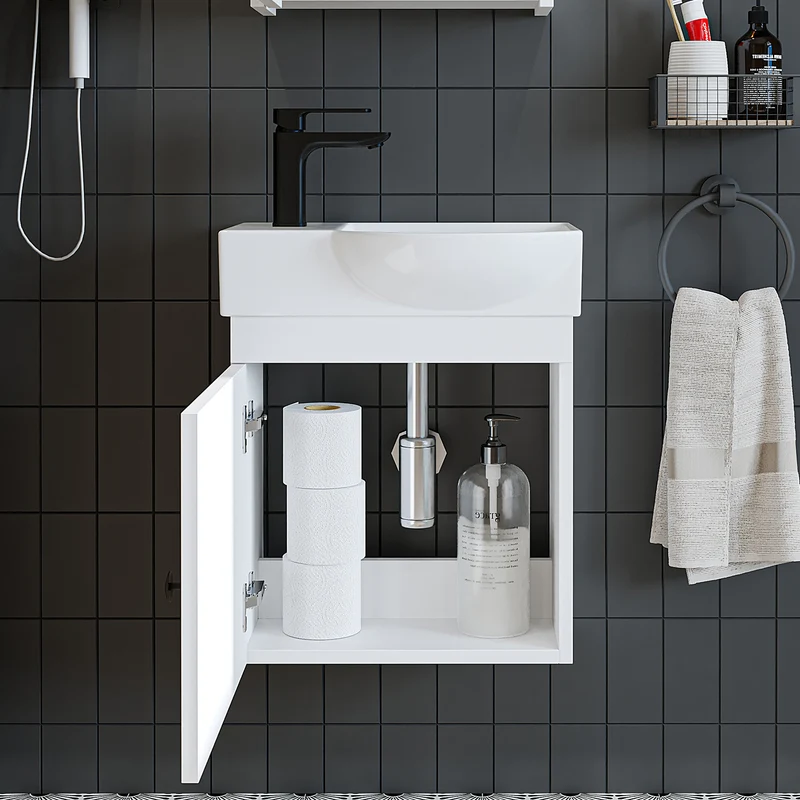 Roomart Badmöbel-Set PUNTO, 46 cm, schmales Gäste-WC-Set mit Spiegelschrank, in 4 Farben