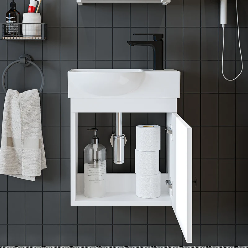 Roomart Badmöbel-Set PUNTO, 46 cm, schmales Gäste-WC-Set mit Spiegelschrank, in 4 Farben