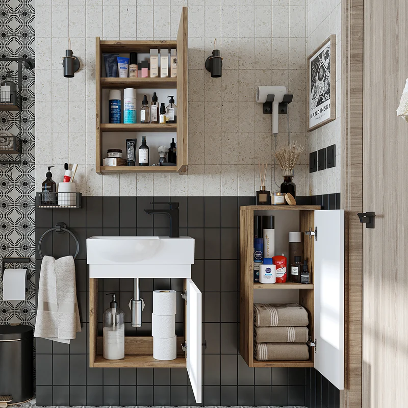 Roomart Badmöbel-Set PUNTO, 46 cm, schmales Gäste-WC-Set mit Spiegelschrank, in 4 Farben