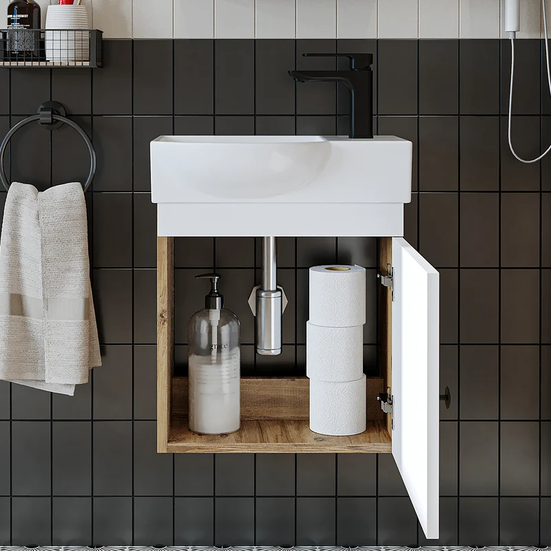 Roomart Badmöbel-Set PUNTO, 46 cm, schmales Gäste-WC-Set mit Spiegelschrank, in 4 Farben