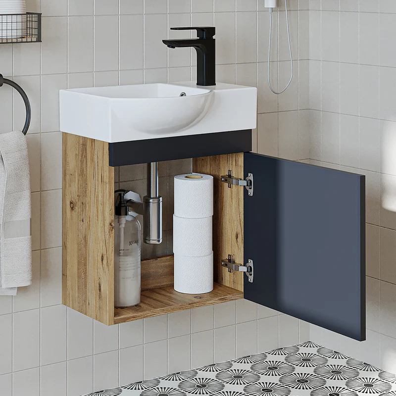 Roomart Badmöbel-Set PUNTO, 46 cm, schmales Gäste-WC-Set mit Spiegelschrank, in 4 Farben