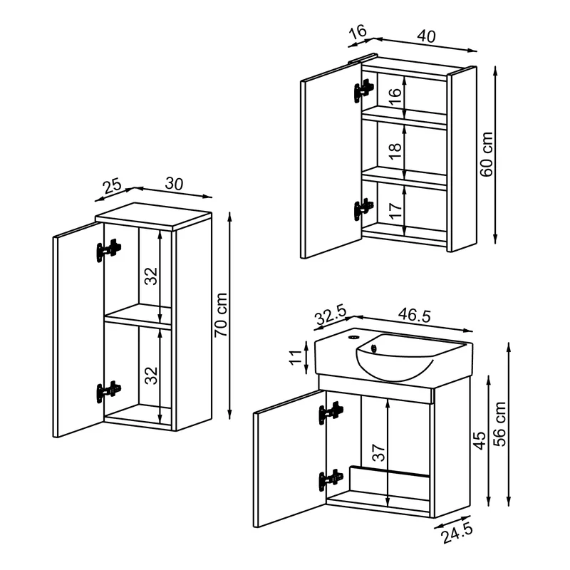 Roomart Badmöbel-Set PUNTO, 46 cm, schmales Gäste-WC-Set mit Spiegelschrank, in 4 Farben