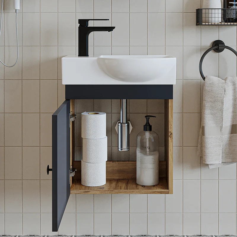Roomart Badmöbel-Set PUNTO, 46 cm, schmales Gäste-WC-Set mit Spiegelschrank, in 4 Farben