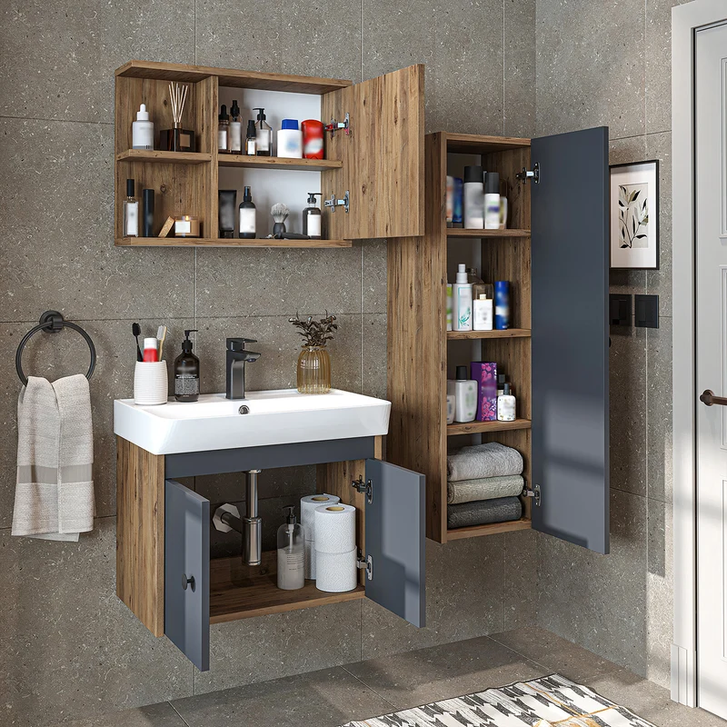 Roomart 4-teiliges Badmöbel-Set ADA, 60 cm, mit Waschbecken und Hochschrank, in 5 Farben