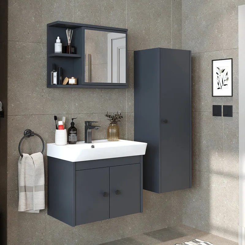 Roomart 4-teiliges Badmöbel-Set ADA, 60 cm, mit Waschbecken und Hochschrank, in 5 Farben