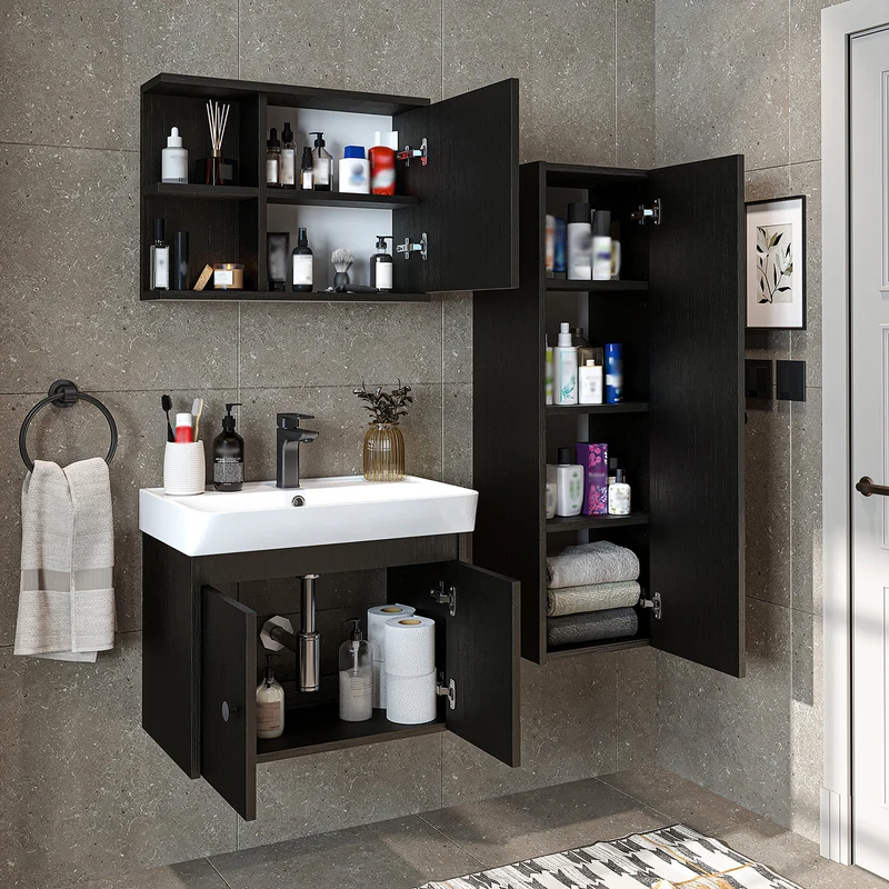 Roomart 4-teiliges Badmöbel-Set ADA, 60 cm, mit Waschbecken und Hochschrank, in 5 Farben