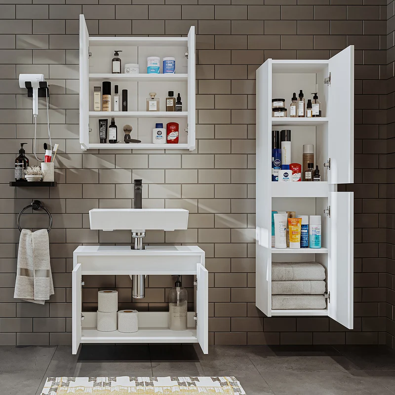 Roomart 3-teiliges Badmöbel-Set MELONA-S1, 65 cm, ohne Becken, mit Hochschrank, in 4 Farben