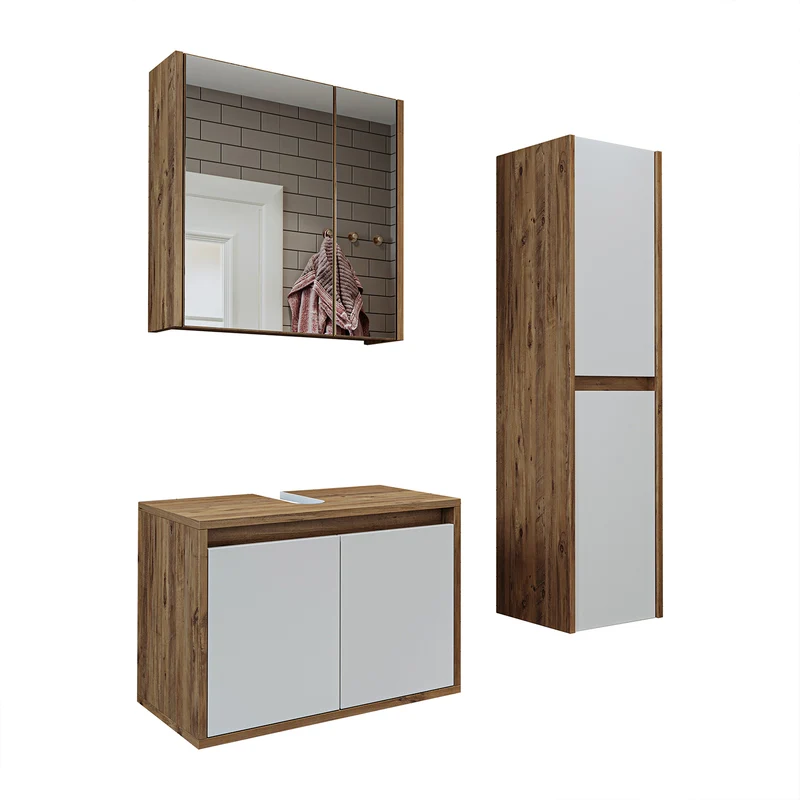 Roomart 3-teiliges Badmöbel-Set MELONA-S1, 65 cm, ohne Becken, mit Hochschrank, in 4 Farben