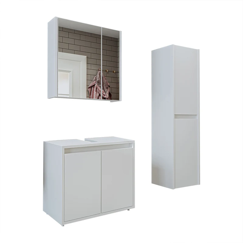 Roomart 3-teiliges Badmöbel-Set MELONA-S2, 65 cm, ohne Becken, mit Spiegel- und Hochschrank, in 4 Farben