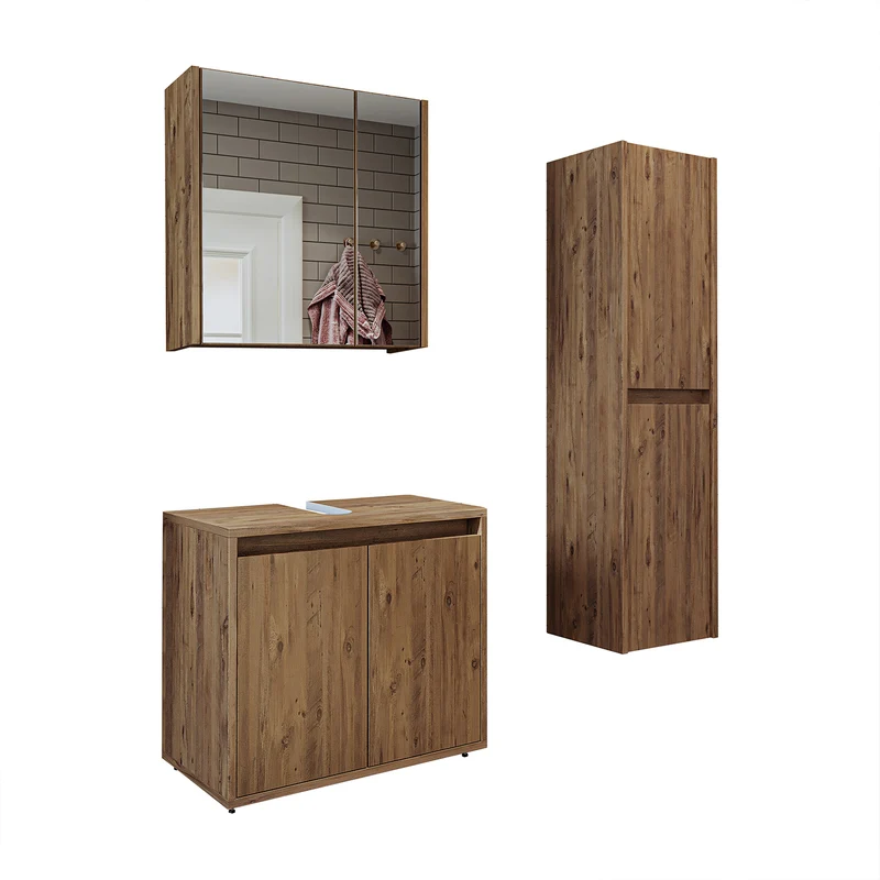 Roomart 3-teiliges Badmöbel-Set MELONA-S2, 65 cm, ohne Becken, mit Spiegel- und Hochschrank, in 4 Farben