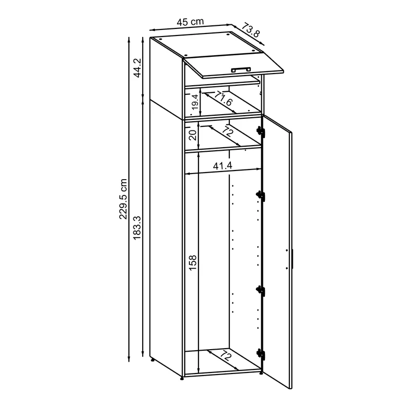 Roomart Hochschrank SERIE DORA, 45 cm, schmaler Mehrzweckschrank mit Regalböden, in 4 Farben