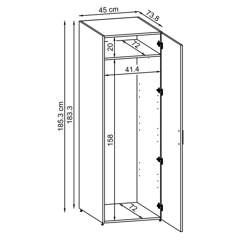 Roomart Hochschrank SERIE DORA, 45 cm, schmaler Mehrzweckschrank mit Regalböden, in 4 Farben