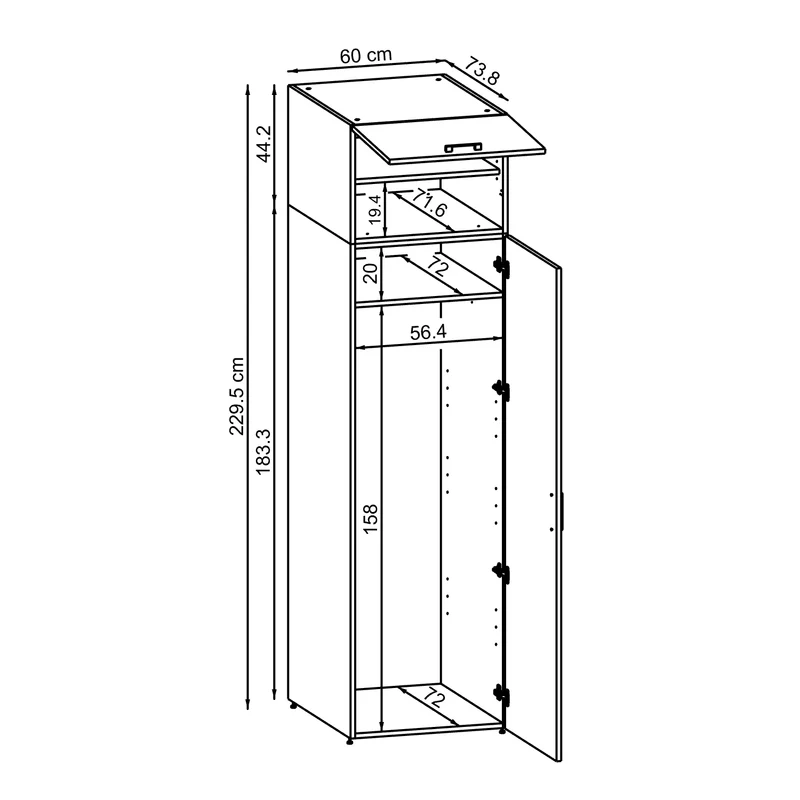 Roomart Hochschrank SERIE DORA, 60 cm, Mehrzweckschrank mit Regalböden, in 4 Farben